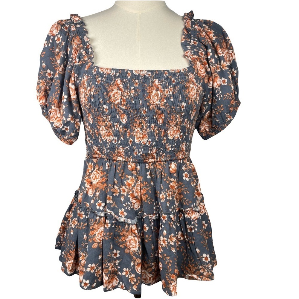 Blue Floral Smocked Babydoll Top by Listicle Size M
Puffed Sleeves Vintage Vibes - Picture 2 of 12